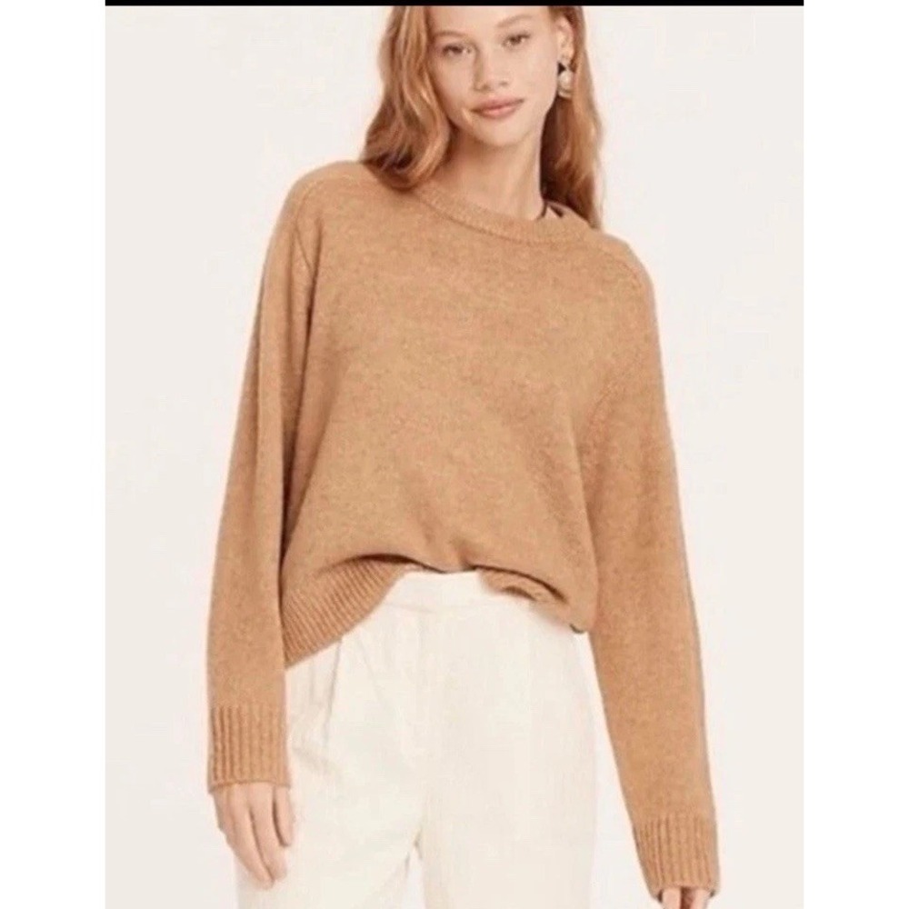 J Crew Women's Wool Blend Crew Neck Sweater Size S Saddle Sleeve Brown Preppy